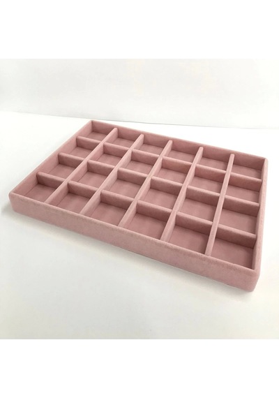 Yerli Üretim Süet Kumaş Pembe Renk 34 Cm / 24 Cm 24 Bölmeli Çekmece Içi Takı Standı Çok Renkli