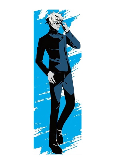 Anime-jujutsu Kaisen - Gojo Satoru Mavi Fonlu Desenli Sarılma Yastığı Kılıfı Mavi