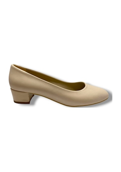 C-shoes Tr30-25 Deri Oval Burun Kalın Topuklu Kadın Ayakkabı 41-42 Krem