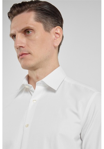İmza Krem Sert Yaka Uzun Kol Cepsiz Slim Fit Pamuklu Gömlek 1004255913