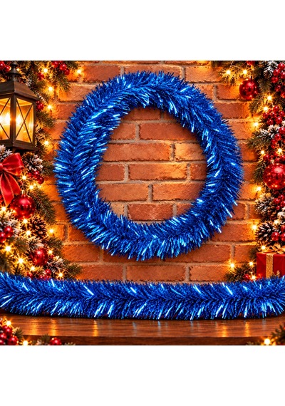 5 Metre Mavi Garland Mavi Çam Dalı 6 Cm Çap Mavi Yılbaşı Garlandı Parlak Metalik Dekor İnce Garland