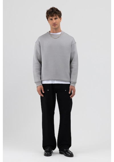 Vamos Basic Bisiklet Yaka Oversize Sweatshirt Gri