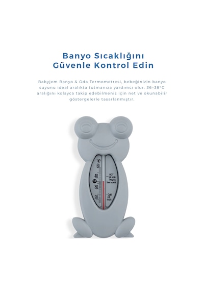 Babyjem Cıvasız Kurbağa Banyo Oda Termometresi Gri