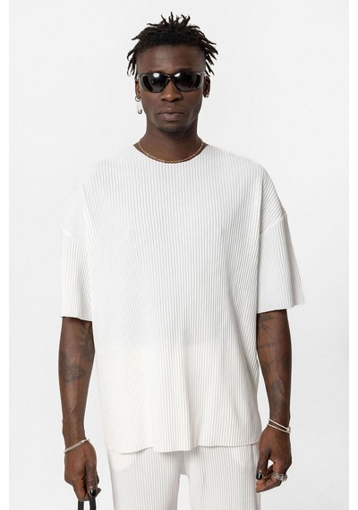 Basic Oversize Bisiklet Yaka Ottoman Takım Beyaz