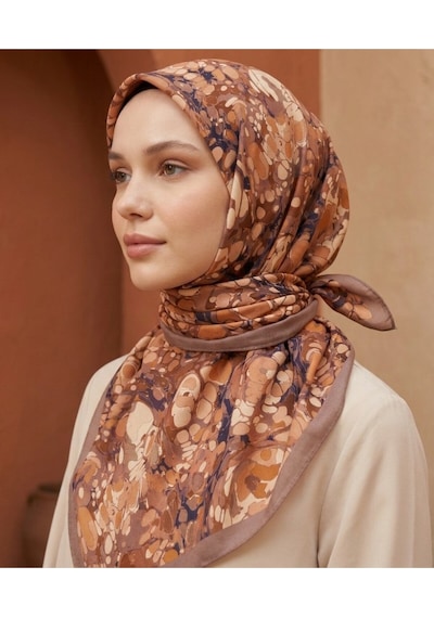 Ochre Desen 90x90cm Matte Cotton Eşarp Kahve - Krem
