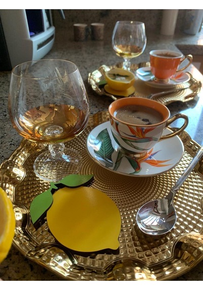 Limon Motifli Kahve Sunumluk Limon Tatlısı Sunumluğu Altlığı 2'li Sarı