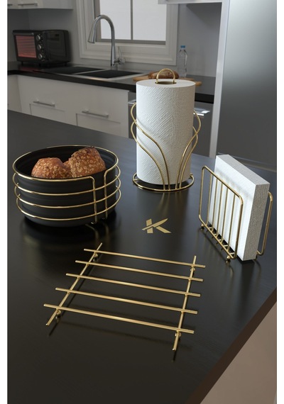 Karteya Servis Sunum Seti Ve Ekmeklik Seti Havluluk Peçetelik Nihale Ekmeklik -4'lü Set Gold