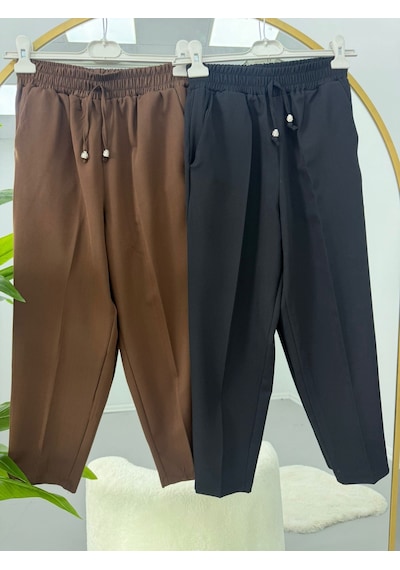 Lovie Moda Beli Lastikli Cep Detaylı İkili Pantolon Siyah