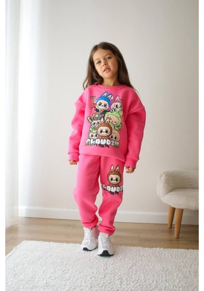 Phokaia Barbosa Kız Çoçuk 3 İplik Şardonlu Sweatshırt Eşortman 2'li Takım Pembe