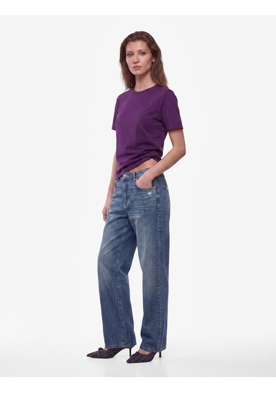 Koton Pamuklu Regular Fit Kısa Kollu Bisiklet Yaka Basic Tişört Mor 7wak50036ek