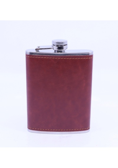 Kahverengi Deri Kaplama Cep Matarası/flask 8 Oz