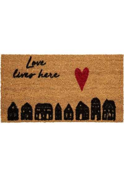 Gizz Home Koko Kalpli Evler Desenli Kapı Paspası - Bej - 35x60 Cm Çok Renkli