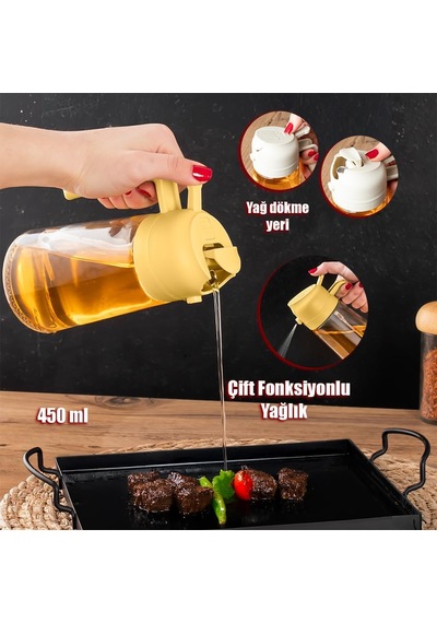 Alk-1900 Çok Amaçlı Cam Sprey Şişe -yağdanlık Limon Sirke Sos Püskürtücü, Sızdırmaz Yağdanlık Sarı Diğer