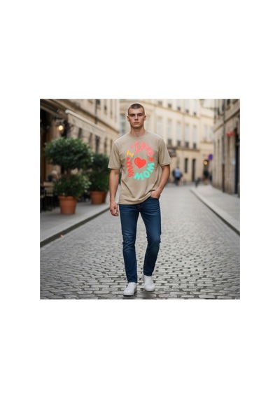 Urbantrendstore Unisex Anneler Günü Hediyesi Oversize Fit Rahat Geniş Salaş T-shirt Günlük Tişört Bej