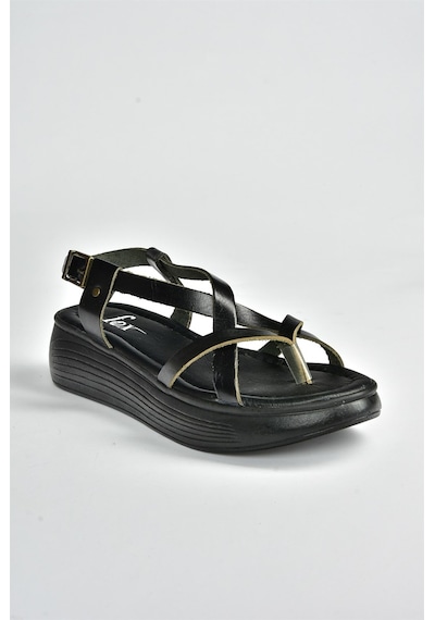 Fox Shoes  Siyah Hakiki Deri Parmak Arası Kadın Sandalet M291050703