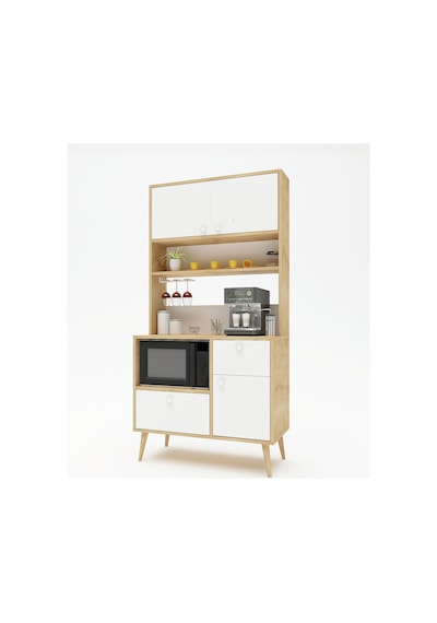 Floradesign Latte Kahve Köşesi / Çok Amaçlı Dolap / Airfryer Dolabı / Mutfak Organizeri Meşe