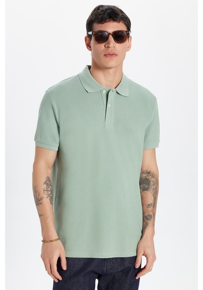 Tudors Erkek Slim Fit Dar Kesim %100 Pamuk Yeşil Polo Yaka Tişört-32777 Yeşil