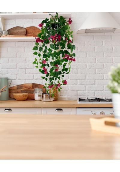 Yapay Çiçek Saksıda Fuşya Begonvil Çiçeği 9 Dallı 100cm Sarkan Çiçek