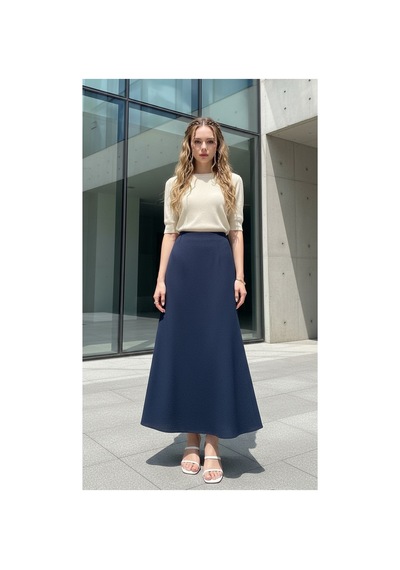 Unika Boutique Renkli Cizgi Desenli Uzun Bürümcük Kloş Etek Lacivert