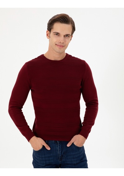 U.S. Polo Assn. Erkek Slim Fit Bisiklet Yaka Bordo Kazak 50297064-VR014