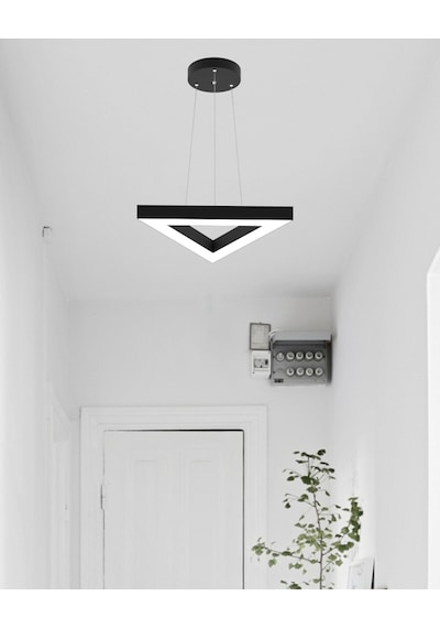 Trian Siyah Kasa, Sarı Işık Modern Sarkıt Led Avize Siyah
