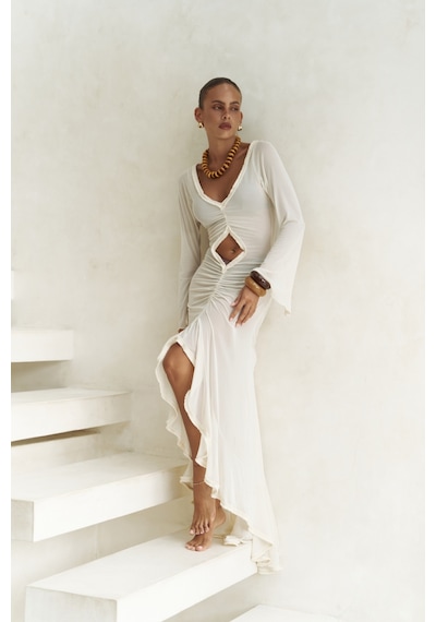Mai Collection Mai Studios Co. Alyona Dantel Detay Bej Elbise Bej