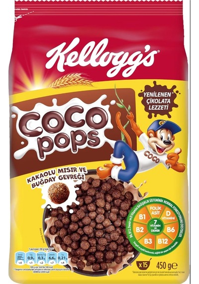 Kellogg's Coco Pops Kakaolu Mısır Ve Buğday Gevreği 450 Gr X 3 Adet