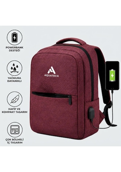 Veraura Lifestyle Bordo Laptop Sırt Çantası, Bilgisayar Korumalı İç Bölmeli Notebook Çantası, Organizer Cepli Ve Usb Şarj Portlu