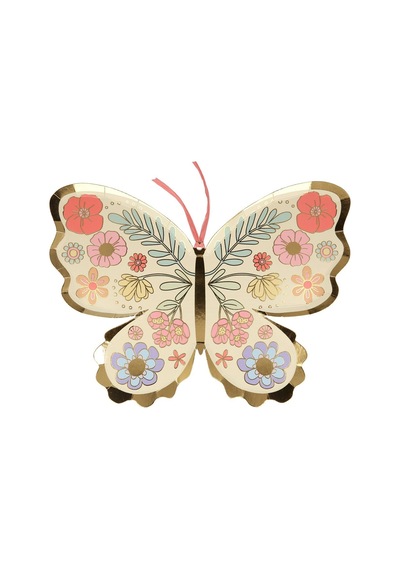 Meri Meri - Floral Butterfly Plates - Çiçekli Kelebek Tabak - 8'li