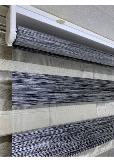 Antrasit Gri Renk Bambu Zebra Perde (Etekli)