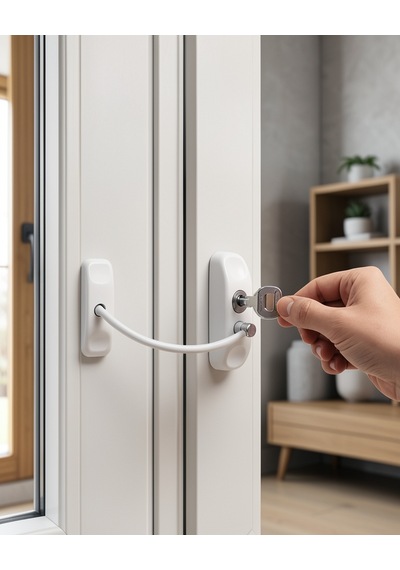 Pencere Güvenlik Kilidi Kablolu Anahtarlı Beyaz 1 Adet Belirtilmemiş