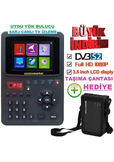 Dijital Uydu Yön Bulucu 3.5'' Inç Ekranlı Görüntülü Canlı Yayın Izleme-şarjlı-taşıma Çantalı