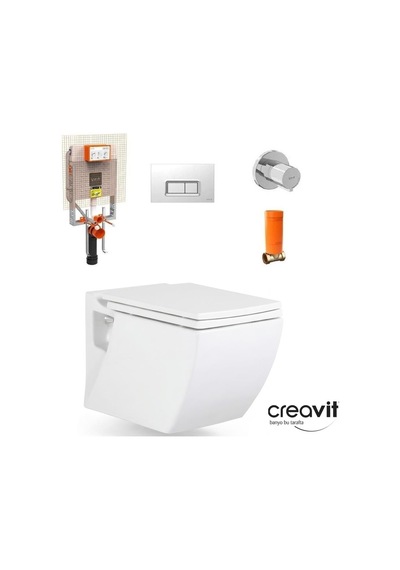 Creavit Trend Asma Klozet + Duroplast Yavaş Kapak + Vitra Gömme Rezervuar Set Beyaz