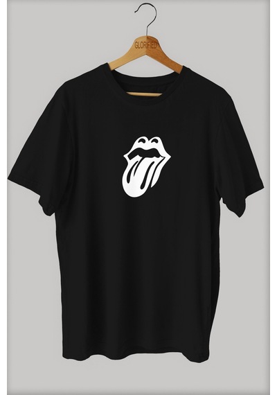Noıssey -wed Rolling Stones Baskılı Oversize T-shirt Tişört Sokak Tarzı Siyah