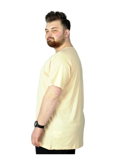 Mode Xl Büyük Beden T-Shirt Baskılı Renovate 22157 Bej 001