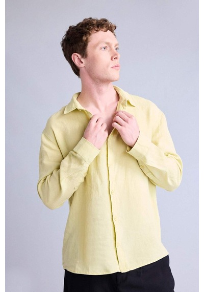 Defacto Premium Keten Relax Fit Gömlek G0856ax26smgn659 Yeşil-gn659