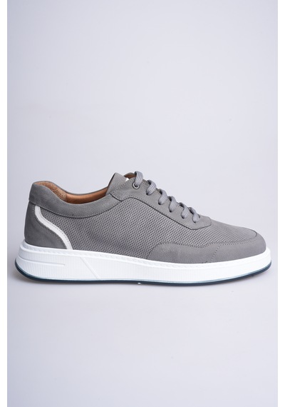 Fame Step Hakiki Deri Erkek Sneaker Ayakkabı Delikli Nefes Alan Günlük Rahat Spor Ayakkabı Lucca Gri