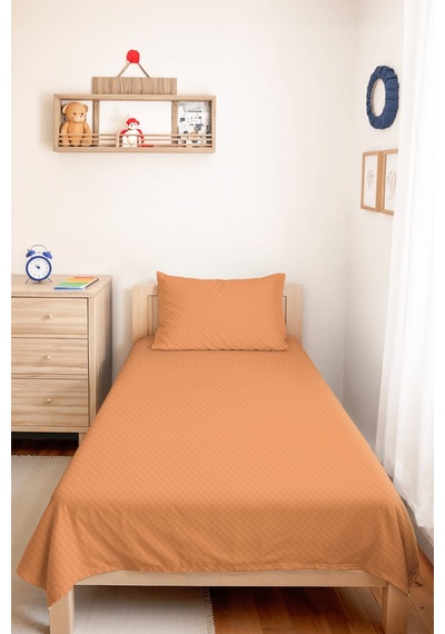 Somon Kapitone Tek Kişilik Pike Takımı - Modern Düz Bakır 160x220 Cm Mevsimlik Yatak Örtüsü Puslu Halı Pususu