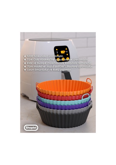 Turkuaz Airfryer Silikon Pişirme Kabı 20x5 Cm Bpa Içermez Airfryer Pişirme Kağıdı Aksesuar Kalıbı Turkuaz