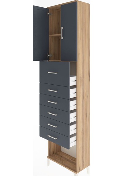 Arges Dolap 2 Raflı 6 Çekmeceli 2 Kapaklı 60x30x243 Çam-antrasit Çam