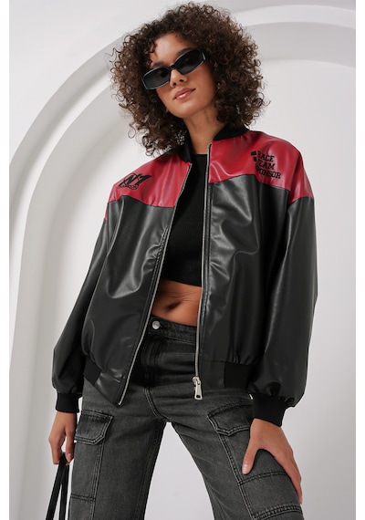 Bigdart 0698 Baskılı Suni Deri Bomber Ceket - Bordo