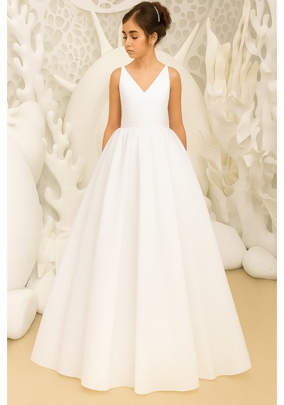 Miço Kids Kız Çocuk Balo Elbisesi Maxi Kolsuz Beyaz
