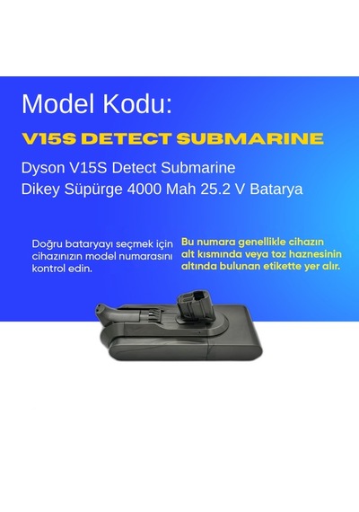 Dyson V15s Detect Submarine 4000 Mah Süpürge Batarya Yüksek Kapasiteli, Güçlü Ve Dayanıklı Yedek Pil Uzun Ömürlü Li-ıon Batarya