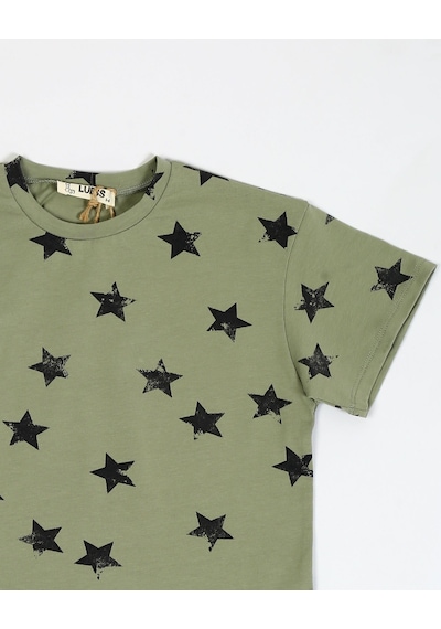 Luess Baskılı Oversize Kısa Kol Erkek Çocuk T-shirt Yeşil