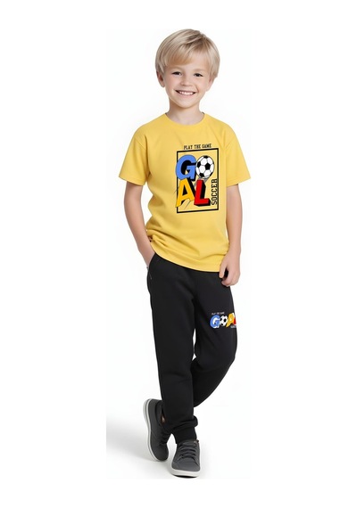 Fyk Kids Erkek Çocuk Mevsimlik Goal Baskılı Alt-üst Takım Sarı