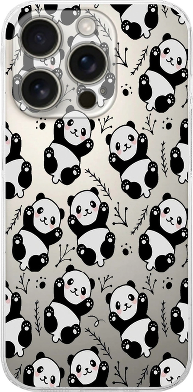 Apple Uyumlu iPhone 16 Pro İle Panda Baskılı Tasarım Kamera Korumalı Şeffaf Silikon Kılıf