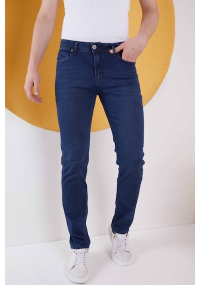 Erkek Düz Klasik Rahat Kesim Regular Fit Likralı Kot Jeans Lacivert Koyu Lacivert