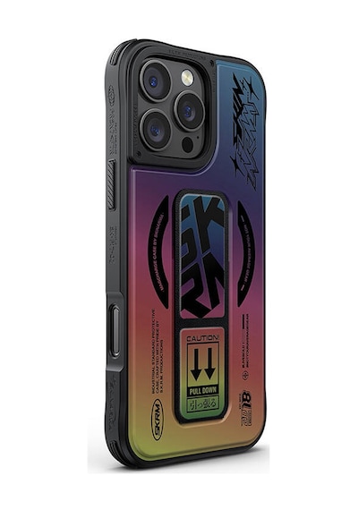 Apple Uyumlu iPhone 16 Pro Max Kılıf Magsafe Holografik Tasarımlı Standlı Deri Görünüm Skinarma Kira Kobai Renkli