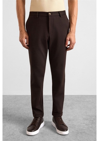 Süvari Koyu Kahve Slim Düz Twill Yarım Lastikli Jogger Pantolon Spn2020500026-kh9