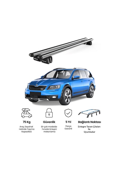 Pençe Skoda Octavia Scout 2014 Ve Sonrası Uyumlu Gri Ara Atkı Port Bagaj Tavan Barı